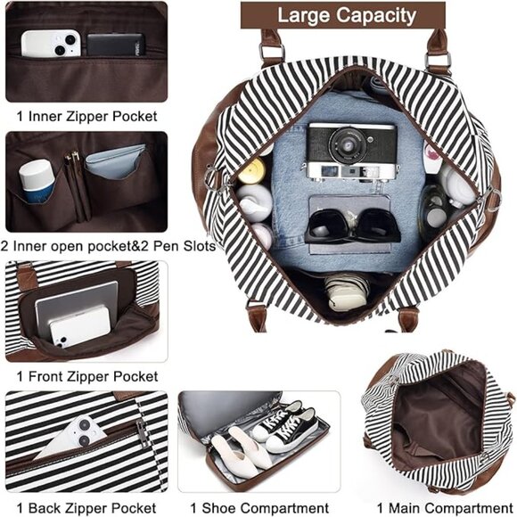 NWT! Cluci Canvas & Faux Leather Duffel Tote with Bottom Shoe Compartment - Picture 2 of 14